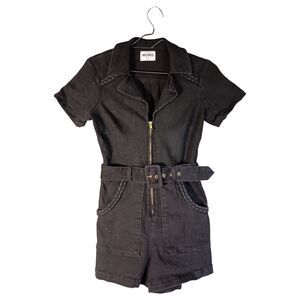 Show me your MUMU Outlaw Black Denim Romper Women's Medium Belted